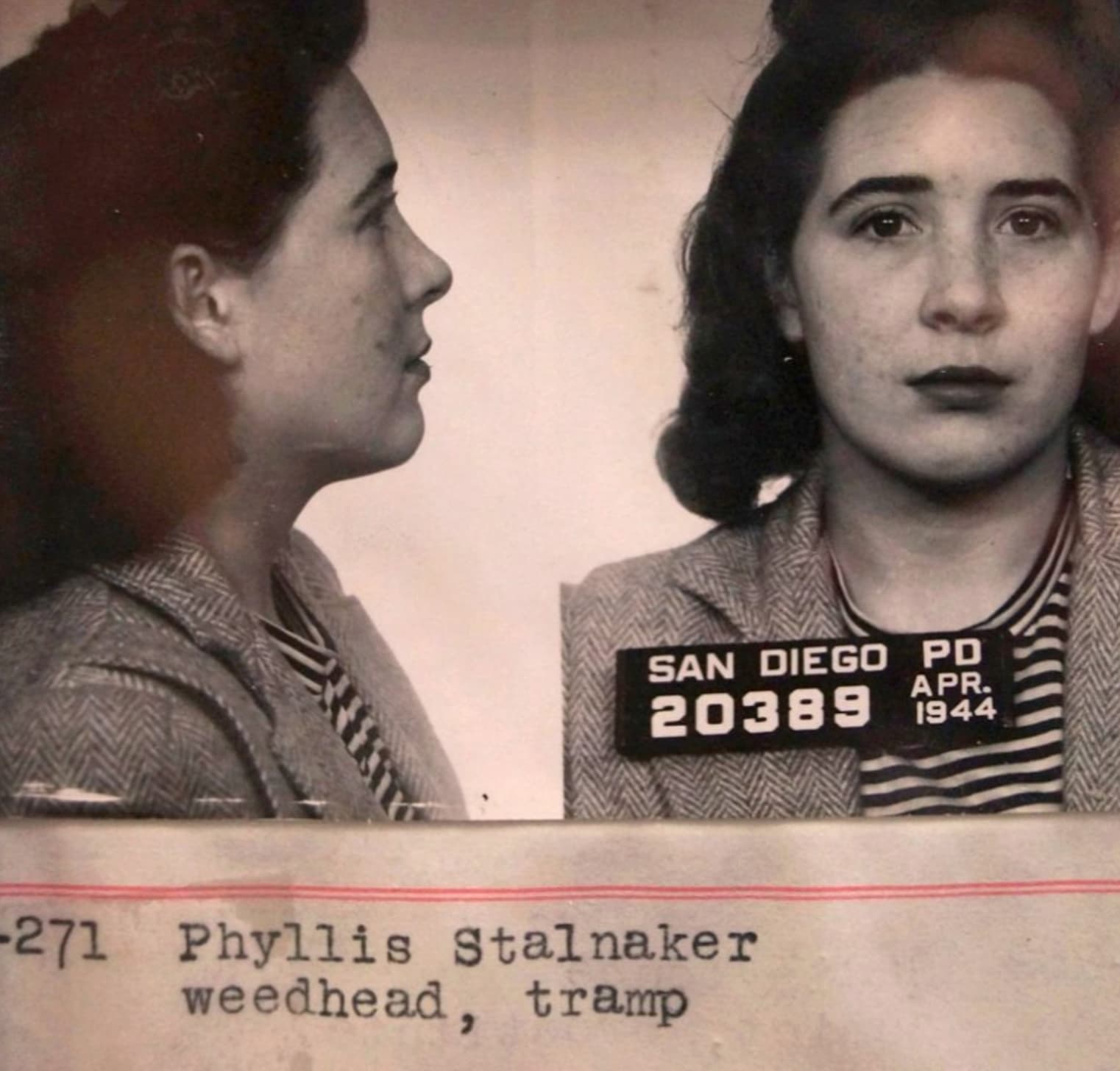 “San Diego mugshot, 1944.” 